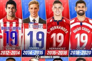 出神锋!马竞近年19号:科斯塔、托雷斯、库尼亚、莫拉塔、小蜘蛛