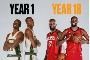 美媒晒新秀赛季杰夫-格林与KD合拍定妆照与今年对比:一个轮回