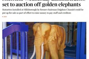 泰晤士:谢周三计划拍卖希尔斯堡球场的标志性金象,以筹集资金